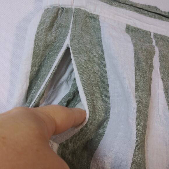 Beachlunchlounge Green Stripe Linen Wide Leg Crop Pull On Pants Size L - Picture 5 of 9